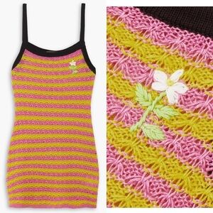 CORMIO Vanessa Hand Embroidered Linen Striped Mini Dress S Multi-Color Coverup